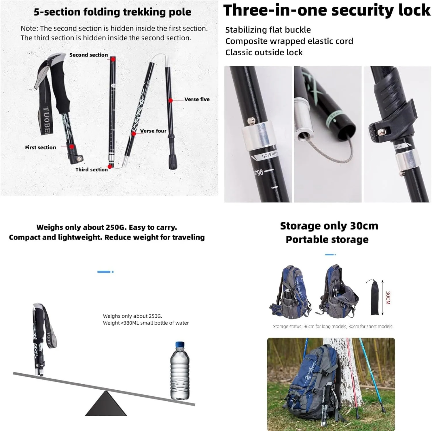VAZZIC Climbing Stick Made of Aluminum Alloy, Lightweight, Retractable, Foldable, and Hiking