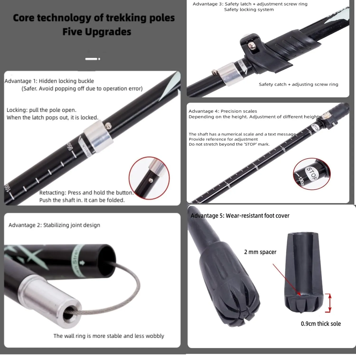 VAZZIC Climbing Stick Made of Aluminum Alloy, Lightweight, Retractable, Foldable, and Hiking