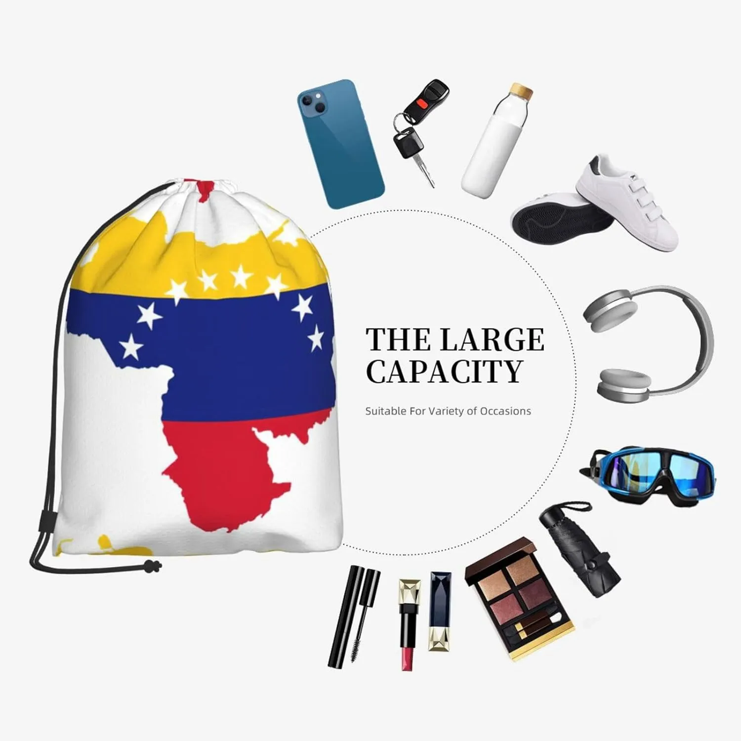 Venezuela Flag Drawstring Cinch Backpack Polyester Sack Pack String Bag For Hiking Camping Adventure