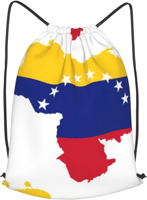 Venezuela Flag Drawstring Cinch Backpack Polyester Sack Pack String Bag For Hiking Camping Adventure