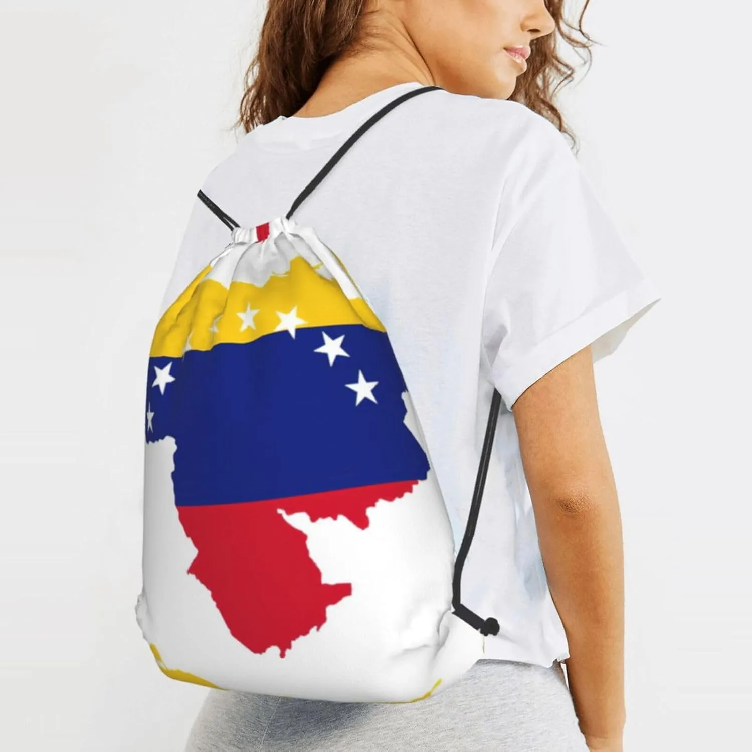 Venezuela Flag Drawstring Cinch Backpack Polyester Sack Pack String Bag For Hiking Camping Adventure