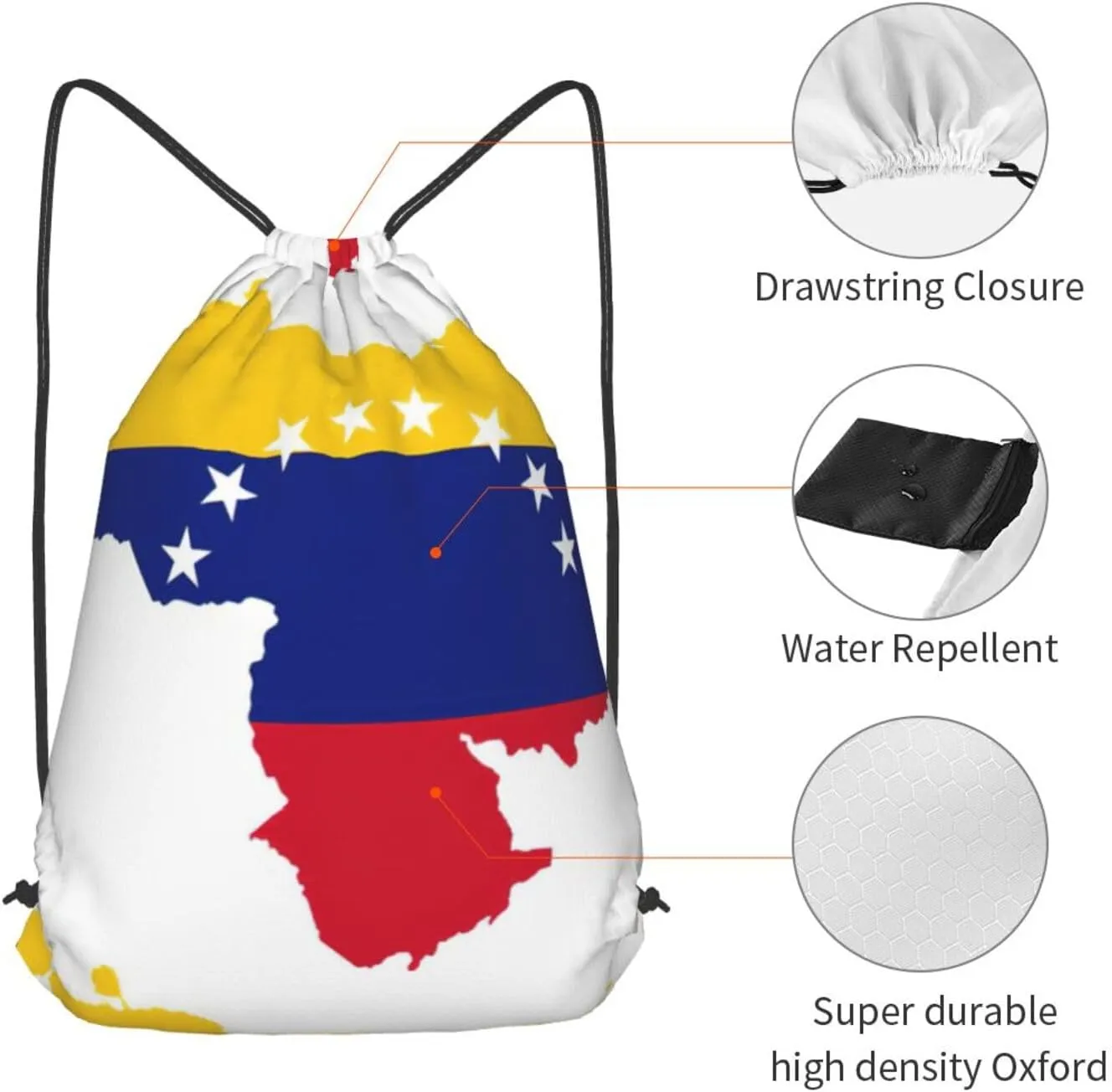 Venezuela Flag Drawstring Cinch Backpack Polyester Sack Pack String Bag For Hiking Camping Adventure