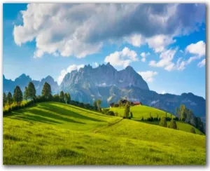 VETEB Paint by Numbers Kit for Adults Beginner Idyllic Alpine Scenery Farmhouse Front Wilder Kaiser Austria DIY Framed Painting by Numbers Canvas Acrylic Oil Painting for Home Decor Gifts 16"x20"