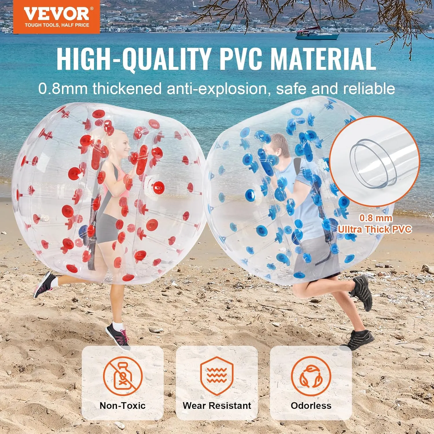 VEVOR Inflatable Bumper Ballѕ 2 Packs; 2FT/3FT/4FT/5FT Body Size Adult Human Bubble Ballѕ, Bumper Bubble Soccer Ballѕ for Teens/Adults