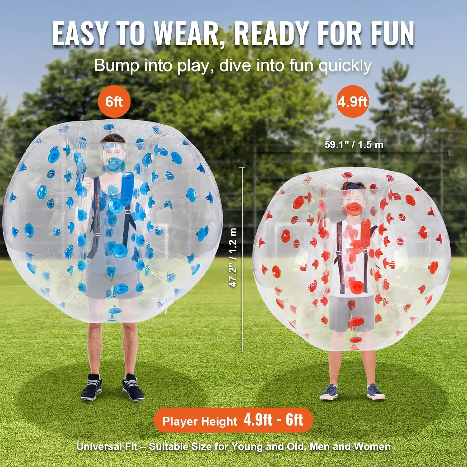 VEVOR Inflatable Bumper Ballѕ 2 Packs; 2FT/3FT/4FT/5FT Body Size Adult Human Bubble Ballѕ, Bumper Bubble Soccer Ballѕ for Teens/Adults