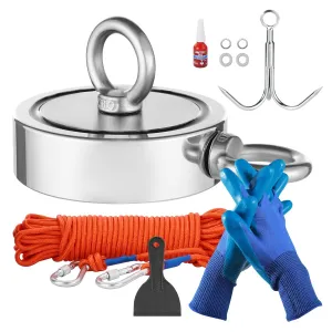 VEVOR Strong Magnet Fishing Kit, 1700 LBS/771 Kg Double-Sided Pulling Force, Rare Earth Neodymium Magnets, Includes Grappling Hook, Heavy Duty Rope, Gloves and Eyebolt