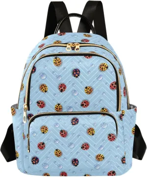 VIGTRO Women Fashion Backpack Quilted Mini Purse Colorful Ladybugs Light Blue, Lightweight Travel Casual Shoulder Backpack with Adjustable Straps Size M
