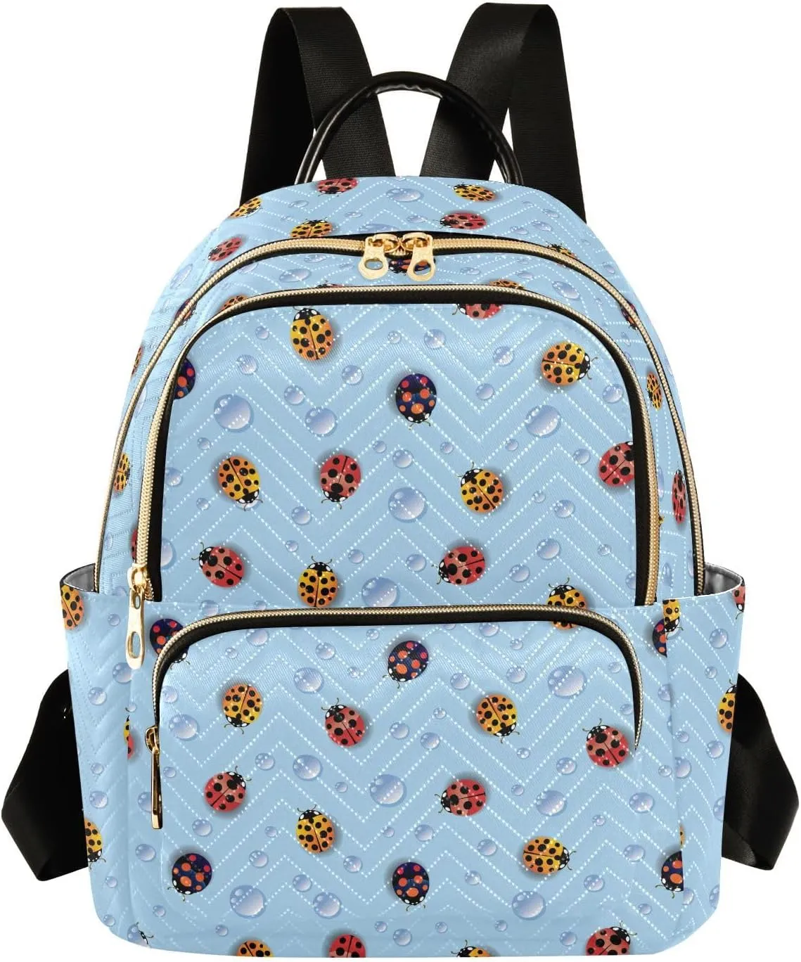 VIGTRO Women Fashion Backpack Quilted Mini Purse Colorful Ladybugs Light Blue, Lightweight Travel Casual Shoulder Backpack with Adjustable Straps Size M