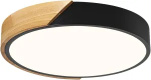 Vikaey Modern Dimmable LED Ceiling Light, Minimalist Wood Style 5CCT 2700K-6000K Flush Mount Ceiling Light Fixture, Round Lighting Lamp for Bedroom, Laundry Room, Hallway, Entryway, Black, 11.8"