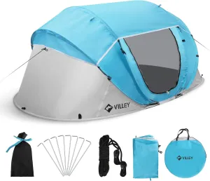 VILLEY 2 Person Easy Pop Up Tent, Waterproof Automatic Setup Instant Lightweight Camping Beach Tent with Carrying Bag for Camping, Hiking & Traveling