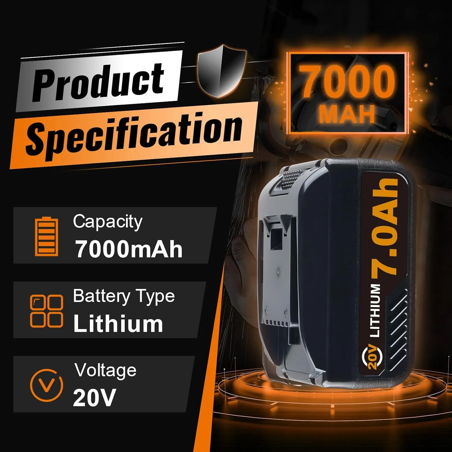 VINIDA 2Pack 7.0Ah 20V Replacement for Worx Battery 20V Compatible with Worx 20 Volt Battery Lithium-ion WA3520 WA3525 WG151s WG155s WG251s WG255s WG540s WG545s Cordless Power Tools