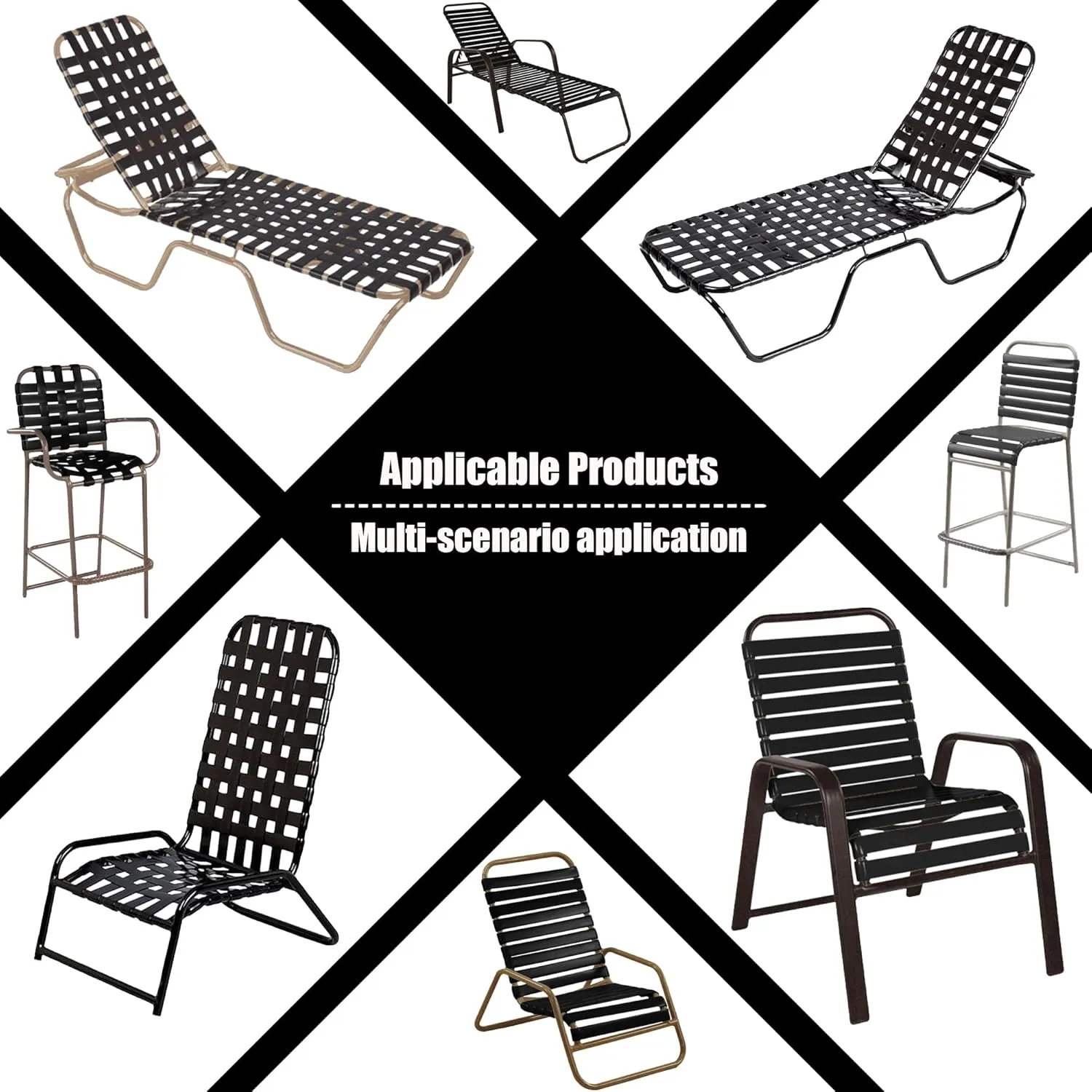 Vinyl Straps for Patio Chair Repair Kit 2'' Wide 20 Ft Long Replacement Straps   20 Free Rivets for Outdoor Lawn Furniture Chaise Lounge Repair (Black)
