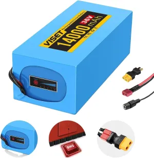 VISET 48V/36V/24V Ebike Battery 10AH 14AH 20AH 30AH Electric Battery Lithium with BMS, Compatible with E-Bikes, Scooters, ATVs, Motorcycles and More, for 100-1000W Motor (36V 14AH(200W-500W))