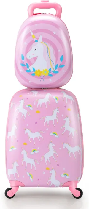 VLIVE Kids Luggage Set for Girls, 12” Backpack on Carry on Luggage for Kids, Travel Suitcase with Wheels for 3-5 years old (Unicorn)