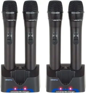 VocoPro 4X UHF Handheld Rechargeable Microphones with 2X Charging Stations, QRST Frequency, UHR-10: 9E, 9F, 9G, 9H (UHR10)