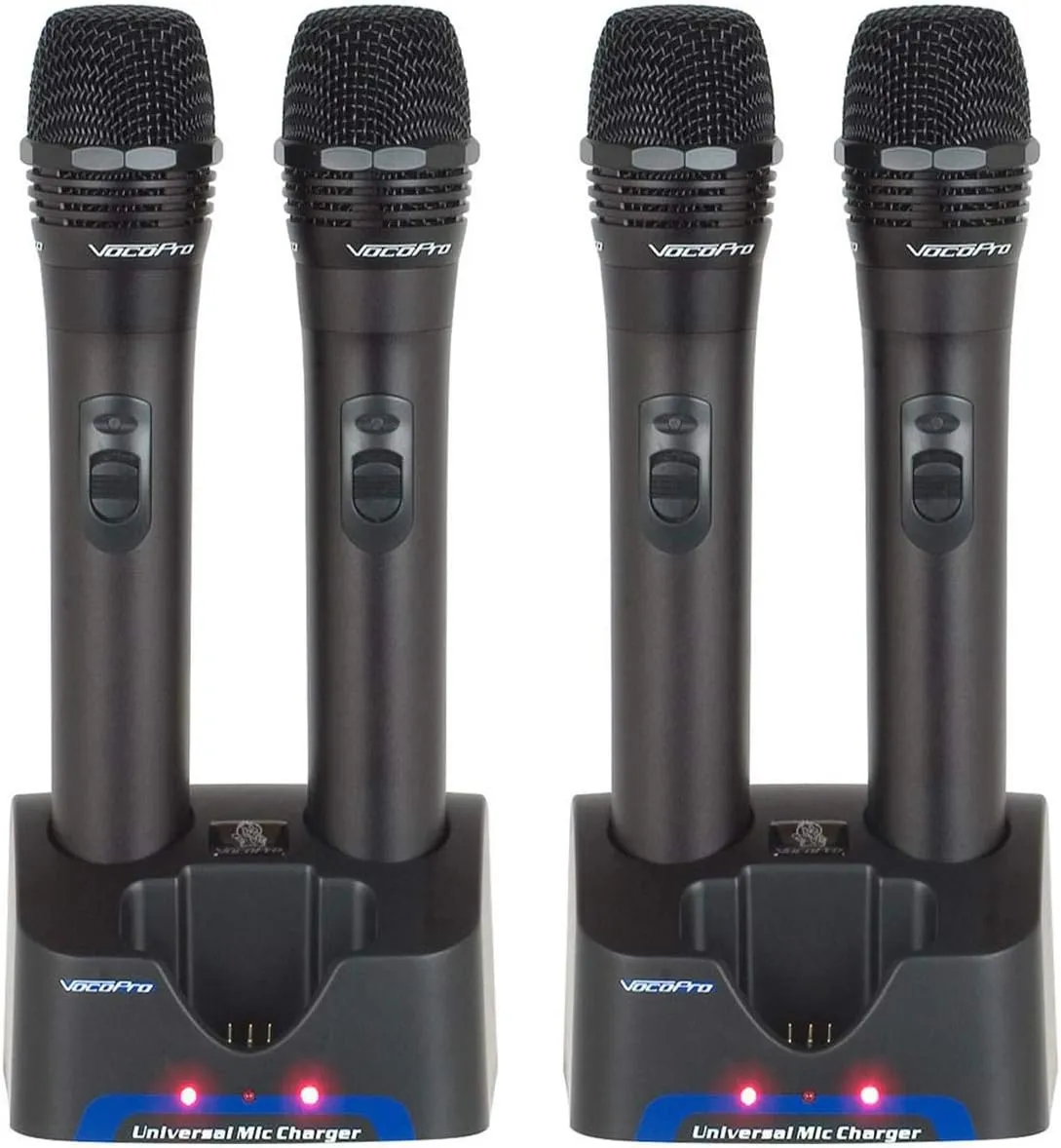 VocoPro 4X UHF Handheld Rechargeable Microphones with 2X Charging Stations, QRST Frequency, UHR-10: 9E, 9F, 9G, 9H (UHR10)