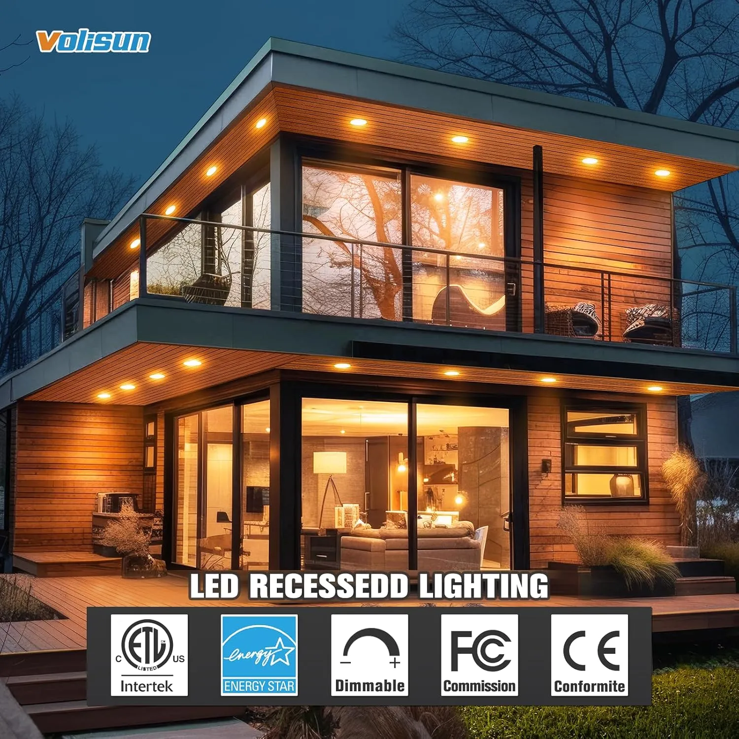 VOLISUN 24 Pack 6 inch Recessed Lighting, 5CCT LED Recessed Light with Junction Box, 2700K-5000K Selectable, 13W Eqv 120W, 1080LM Dimmable Canless Wafer Downlight, LED Ceiling Light ETL Certificated