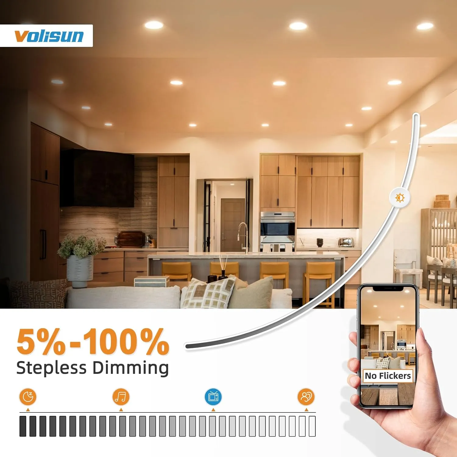 VOLISUN 24 Pack 6 inch Recessed Lighting, 5CCT LED Recessed Light with Junction Box, 2700K-5000K Selectable, 13W Eqv 120W, 1080LM Dimmable Canless Wafer Downlight, LED Ceiling Light ETL Certificated