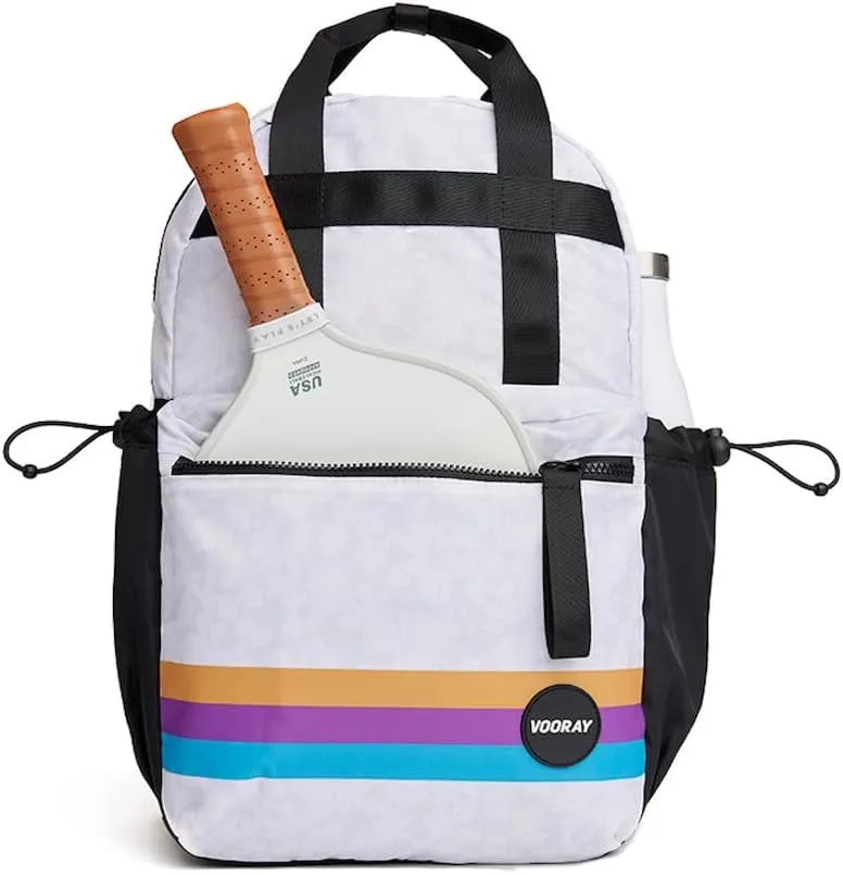 VOORAY 19L Katie Backpack, Large - Travel, Gym & Sports Backpack Wild Desert, White Floral Retro Stripe