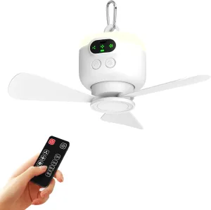 VVU&CCO Portable Tent Fan for Camping with 8000mAh Battery Operated,Canopy Fan Rechargeable with Remote Control,3 Detachable Blades,Hanging Hook,Timer,4 Speeds for Outdise Canopy Porch Gazebo Beach
