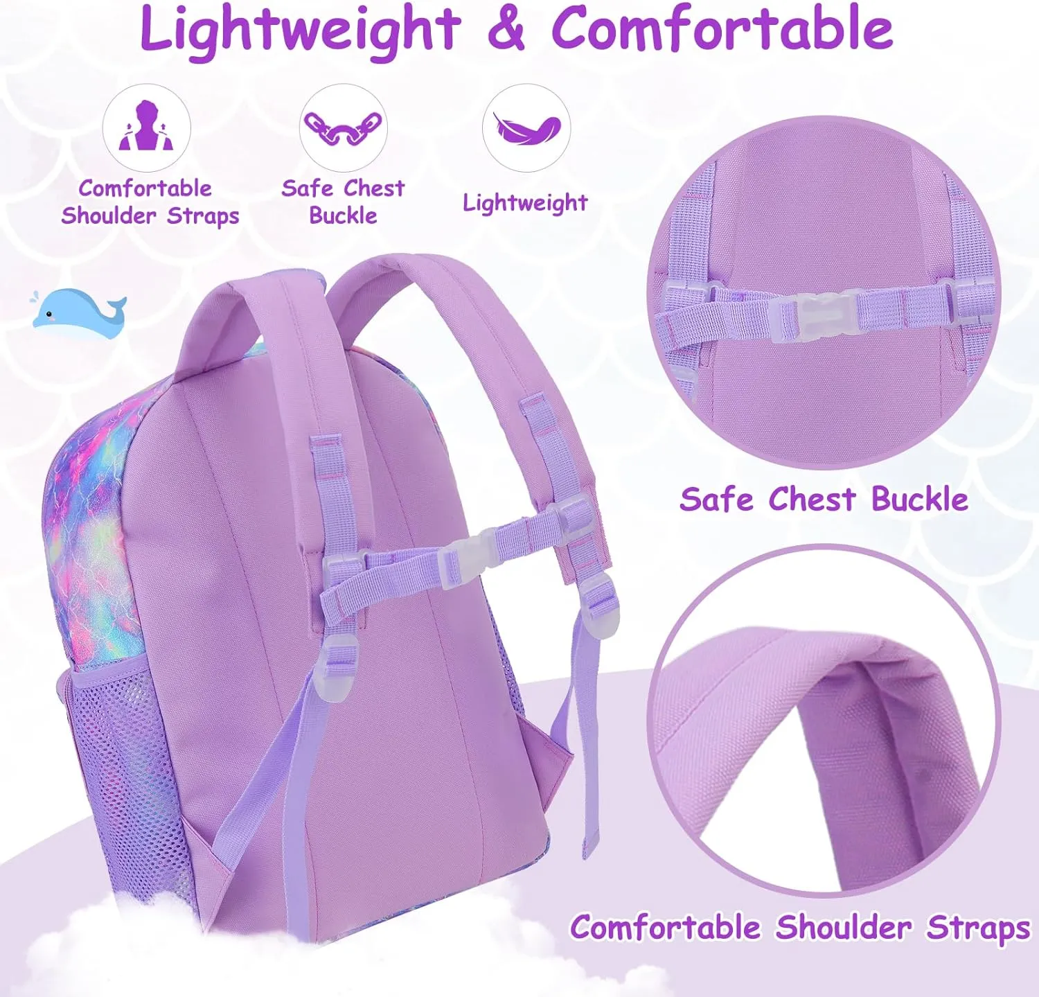 VX VONXURY Kids Backpack,Cute Preschool Toddler Schoolbag for Boys with Chest Strap Small（Purple Galaxy