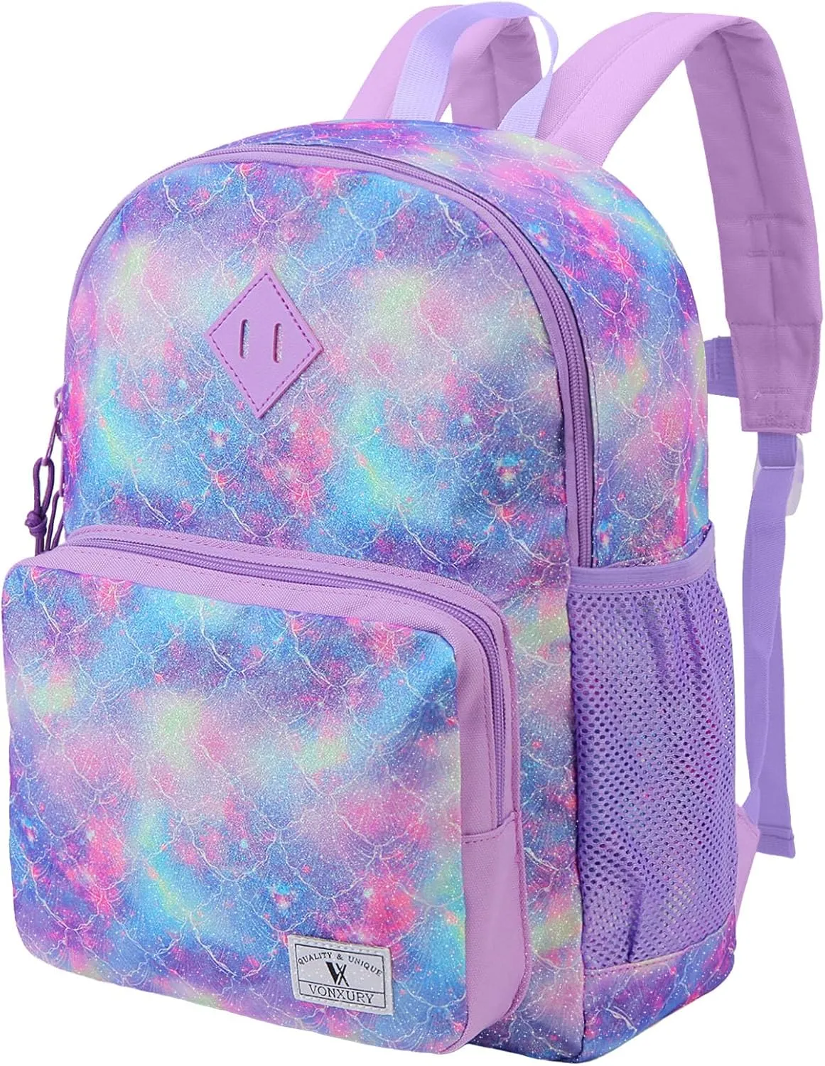 VX VONXURY Kids Backpack,Cute Preschool Toddler Schoolbag for Boys with Chest Strap Small（Purple Galaxy