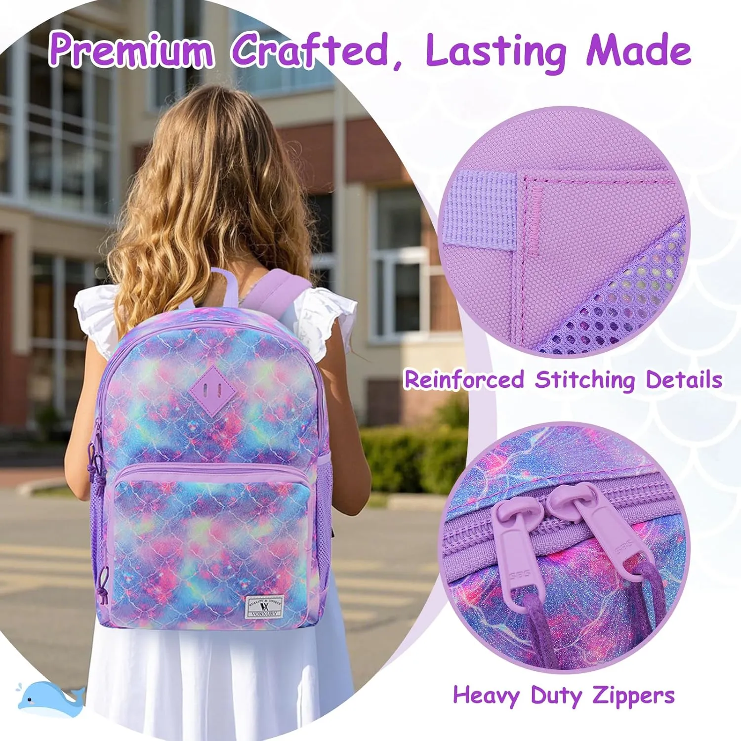 VX VONXURY Kids Backpack,Cute Preschool Toddler Schoolbag for Boys with Chest Strap Small（Purple Galaxy