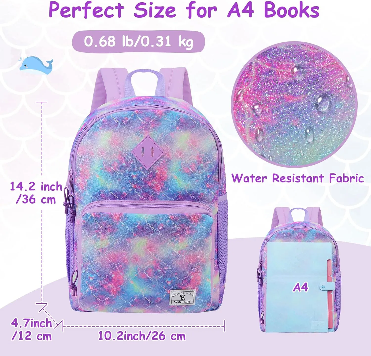 VX VONXURY Kids Backpack,Cute Preschool Toddler Schoolbag for Boys with Chest Strap Small（Purple Galaxy