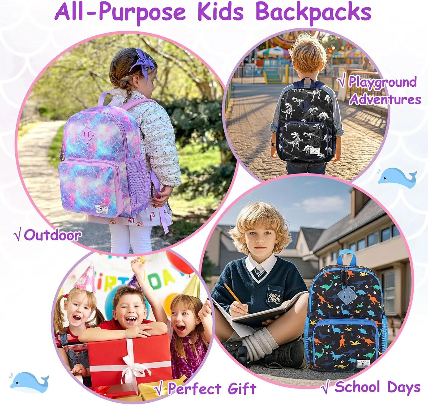 VX VONXURY Kids Backpack,Cute Preschool Toddler Schoolbag for Boys with Chest Strap Small（Purple Galaxy