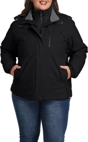 wantdo Women's 3 in 1 Plus Size Winter Coats Waterproof Ski Jacket Hooded Snowboarding Jacket