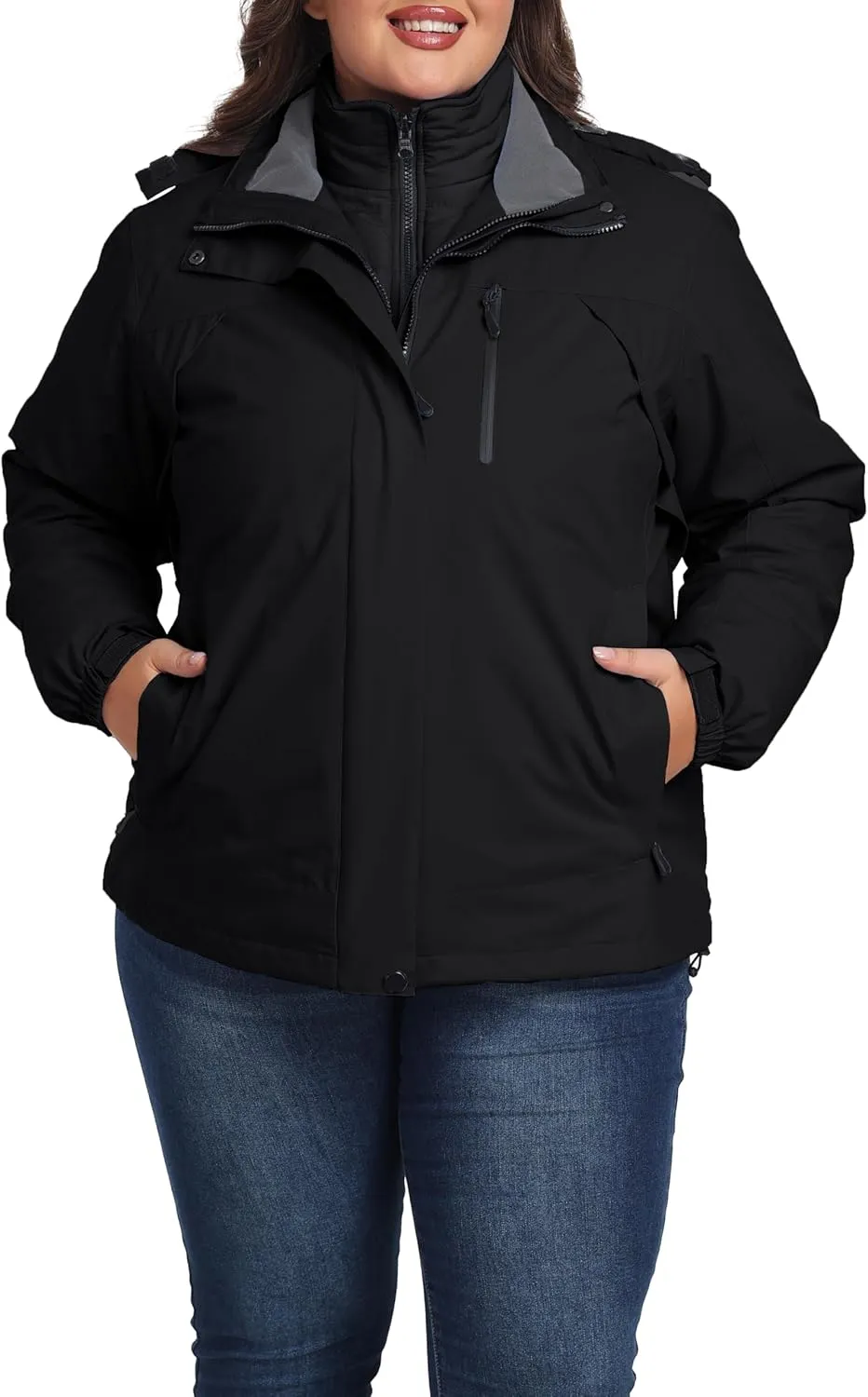 wantdo Women's 3 in 1 Plus Size Winter Coats Waterproof Ski Jacket Hooded Snowboarding Jacket