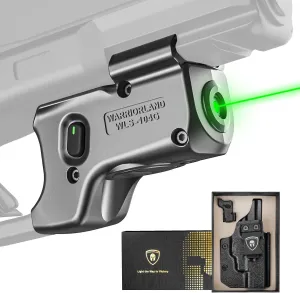 WARRIORLAND Green Laser Sight, Fits Glock 17/19/19X/23/31/32/44/45 with IWB Kydex Holster, First Green Beam Sight with Power Indicator, Right Hand, WLS-104G w/ G19 Holster