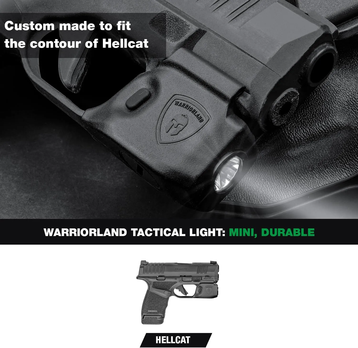 WARRIORLAND Hellcat Mini Gun Light Tailored Made for Springfield Armory Hellcat Pistol, 150 Lumens Hellcat Handgun Light, LED Tactical Flashlight Hellcat SL-1