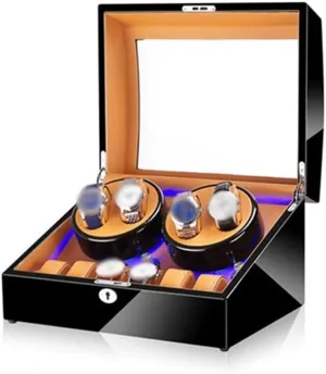 Watch Holder Watch Winder for 4 Watches with Soft Flexible Watch Pillows Blue Led Light Watches Winding Box Watch Case Watch Organizer (Color : Black3) (Black2)