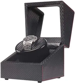 Watch Winder Box Automatic Watch Winder Box Automatic Rotation Mode Unisex Watch Winder, Black Wood Leather case- idea Christmas Favorite of Mature Men