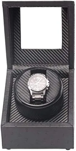 Watch Winder Box Automatic Watch Winder Box Automatic Rotation Mode Unisex Watch Winder, Black Wood Leather case- idea Christmas Favorite of Mature Men