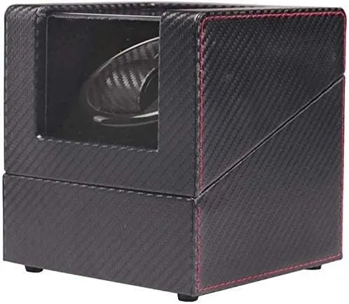 Watch Winder Box Automatic Watch Winder Box Automatic Rotation Mode Unisex Watch Winder, Black Wood Leather case- idea Christmas Favorite of Mature Men