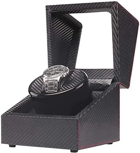 Watch Winder Box Automatic Watch Winder Box Automatic Rotation Mode Unisex Watch Winder, Black Wood Leather case- idea Christmas Favorite of Mature Men