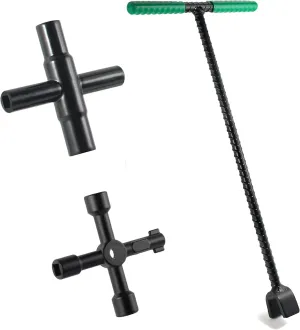 Water Meter Key 16 inch Kit - Industrial Grade Curb Key Water Shut Off Tool - 4-Way Multi Functional Utility Tool and 4 Way Sillcock Water Key for Valves, Faucets, Spigots