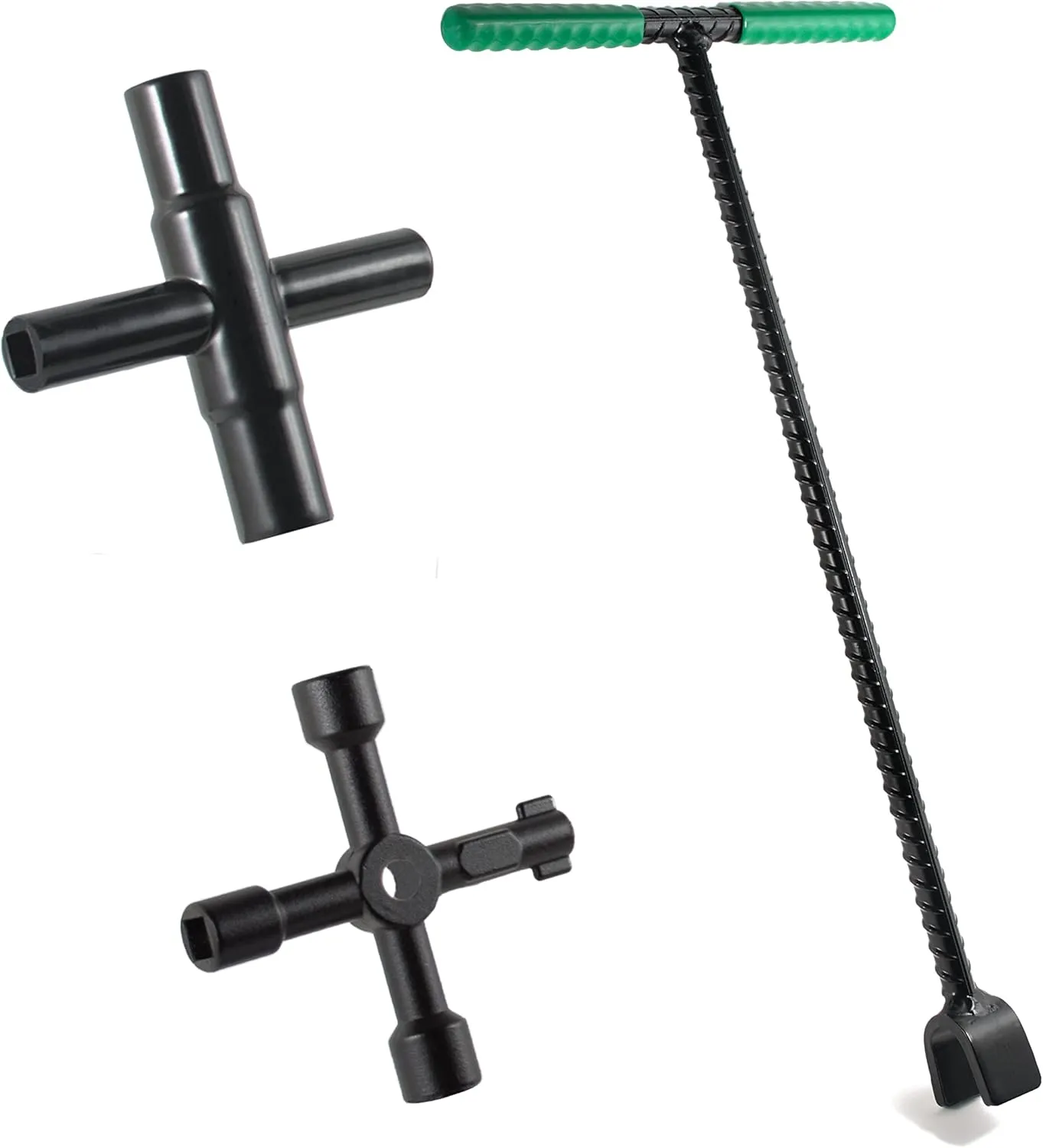 Water Meter Key 16 inch Kit - Industrial Grade Curb Key Water Shut Off Tool - 4-Way Multi Functional Utility Tool and 4 Way Sillcock Water Key for Valves, Faucets, Spigots