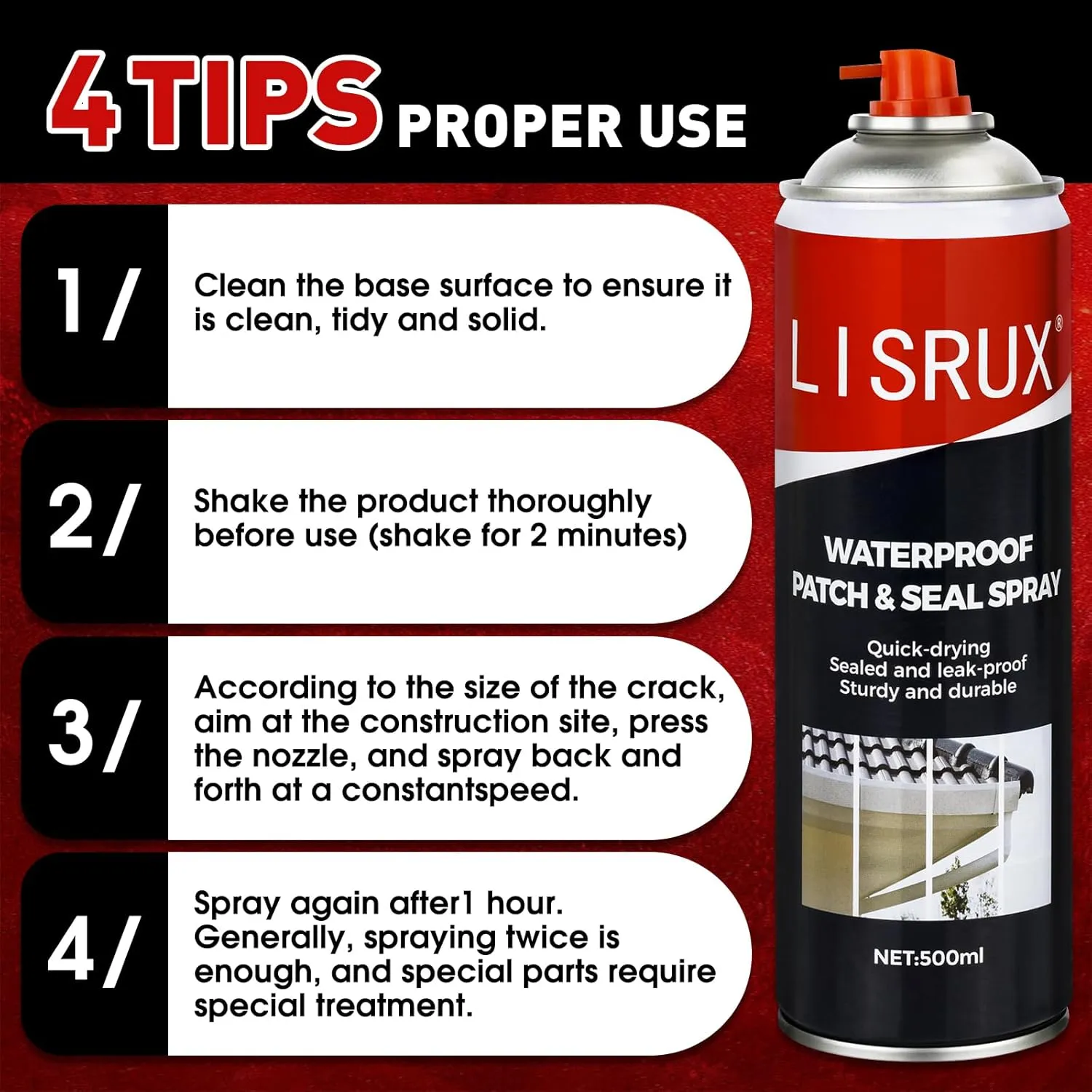 Waterproof Patch & Seal Rubberized Sealant Spray, 17 oz (Pack of 6) Point & Spray to Seal Cracks, Holes, Leaks, Black Rubber Sealant Perfect for Gutters, Wood, Campers, Roof Repair, Windows