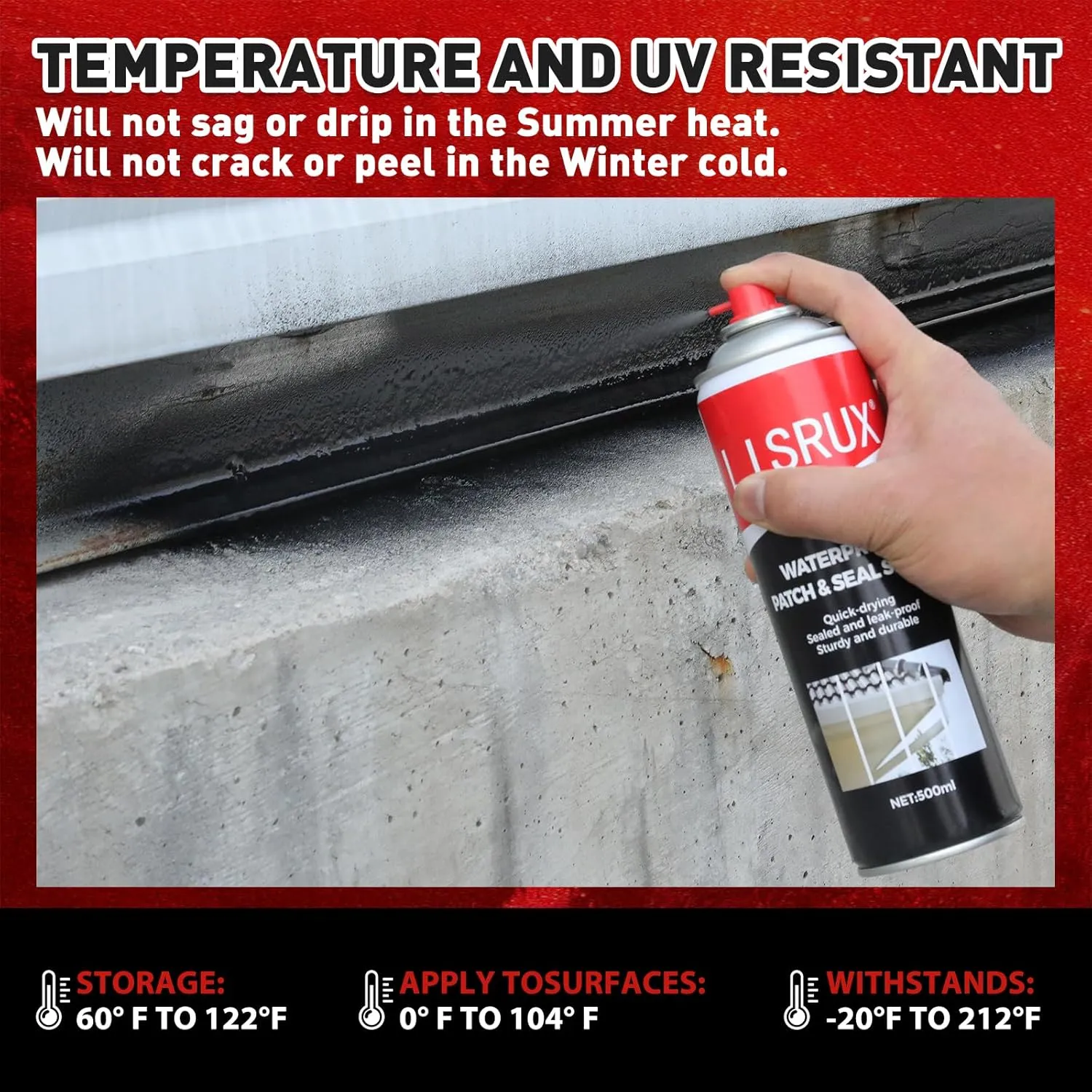 Waterproof Patch & Seal Rubberized Sealant Spray, 17 oz (Pack of 6) Point & Spray to Seal Cracks, Holes, Leaks, Black Rubber Sealant Perfect for Gutters, Wood, Campers, Roof Repair, Windows