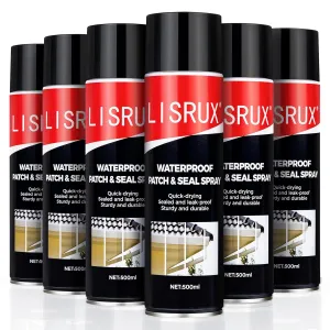 Waterproof Patch & Seal Rubberized Sealant Spray, 17 oz (Pack of 6) Point & Spray to Seal Cracks, Holes, Leaks, Black Rubber Sealant Perfect for Gutters, Wood, Campers, Roof Repair, Windows