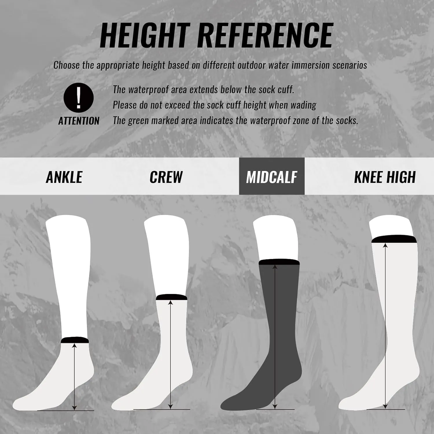 Waterproof Socks,Mid Calf Socks,Merino Wool Thermal Ligthweight Breathable,Hiking,Cycling,Running,Skiing,Fishing
