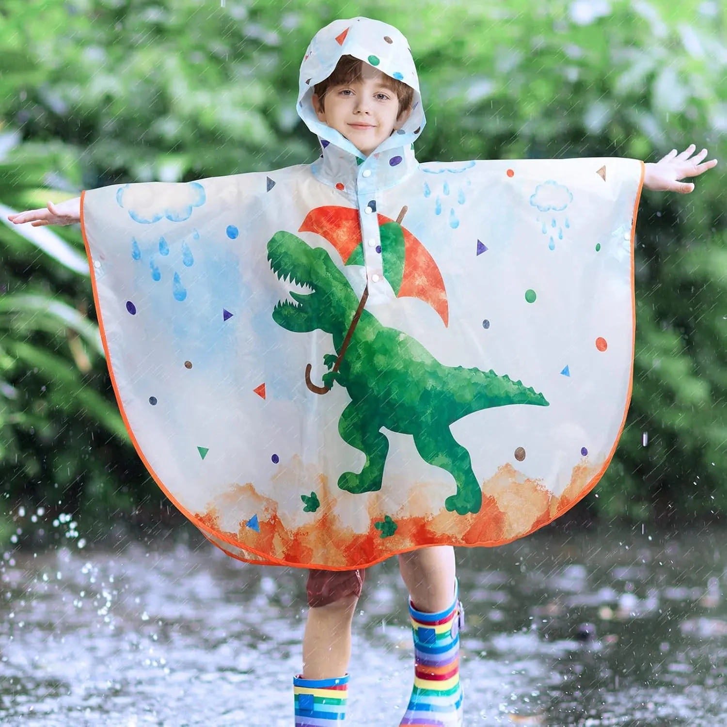 WAWSAM Lightweight Kids Rain Poncho Reusable Toddler Raincoat Waterproof Girls Rain Jacket Durability Boys Girls Rain Coat