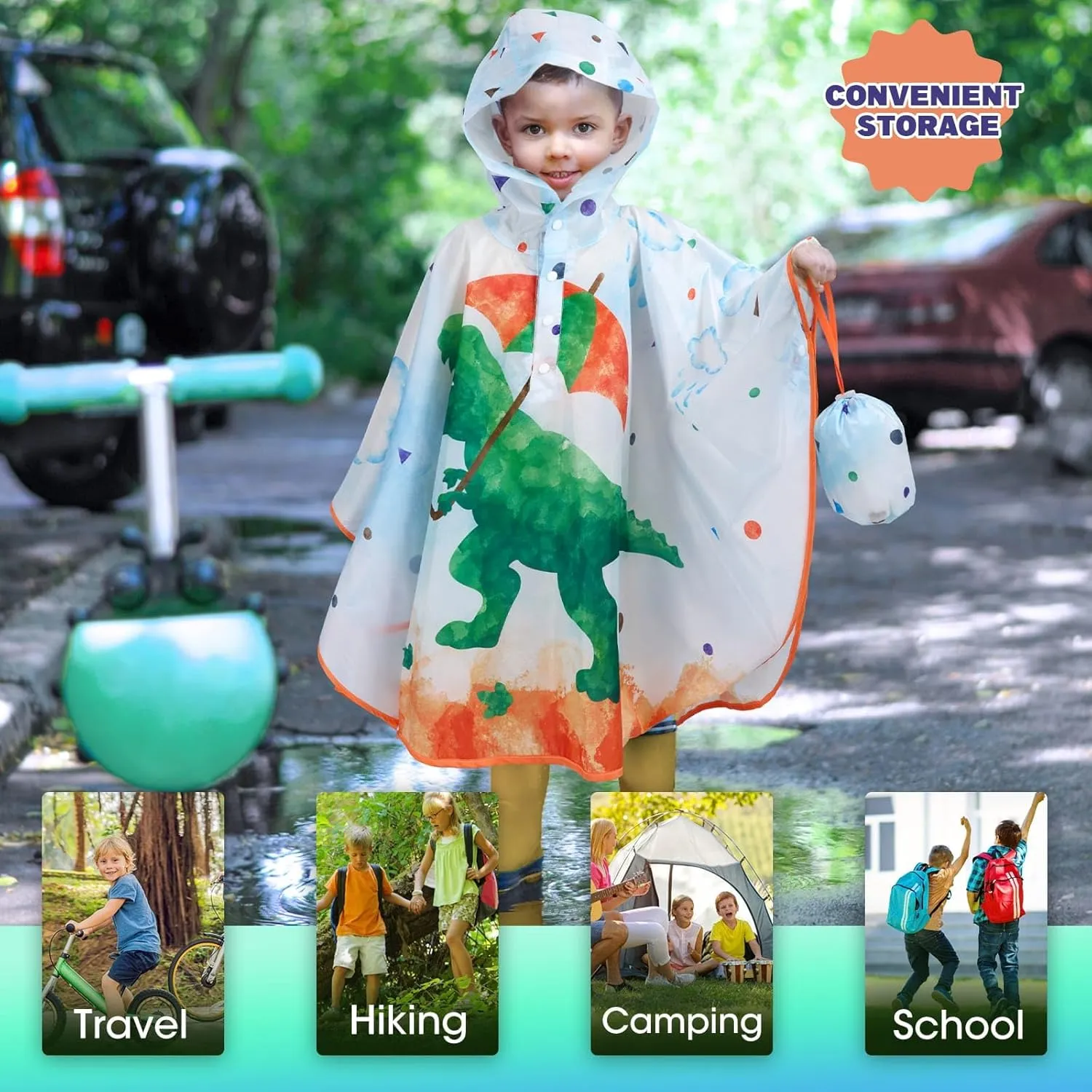 WAWSAM Lightweight Kids Rain Poncho Reusable Toddler Raincoat Waterproof Girls Rain Jacket Durability Boys Girls Rain Coat