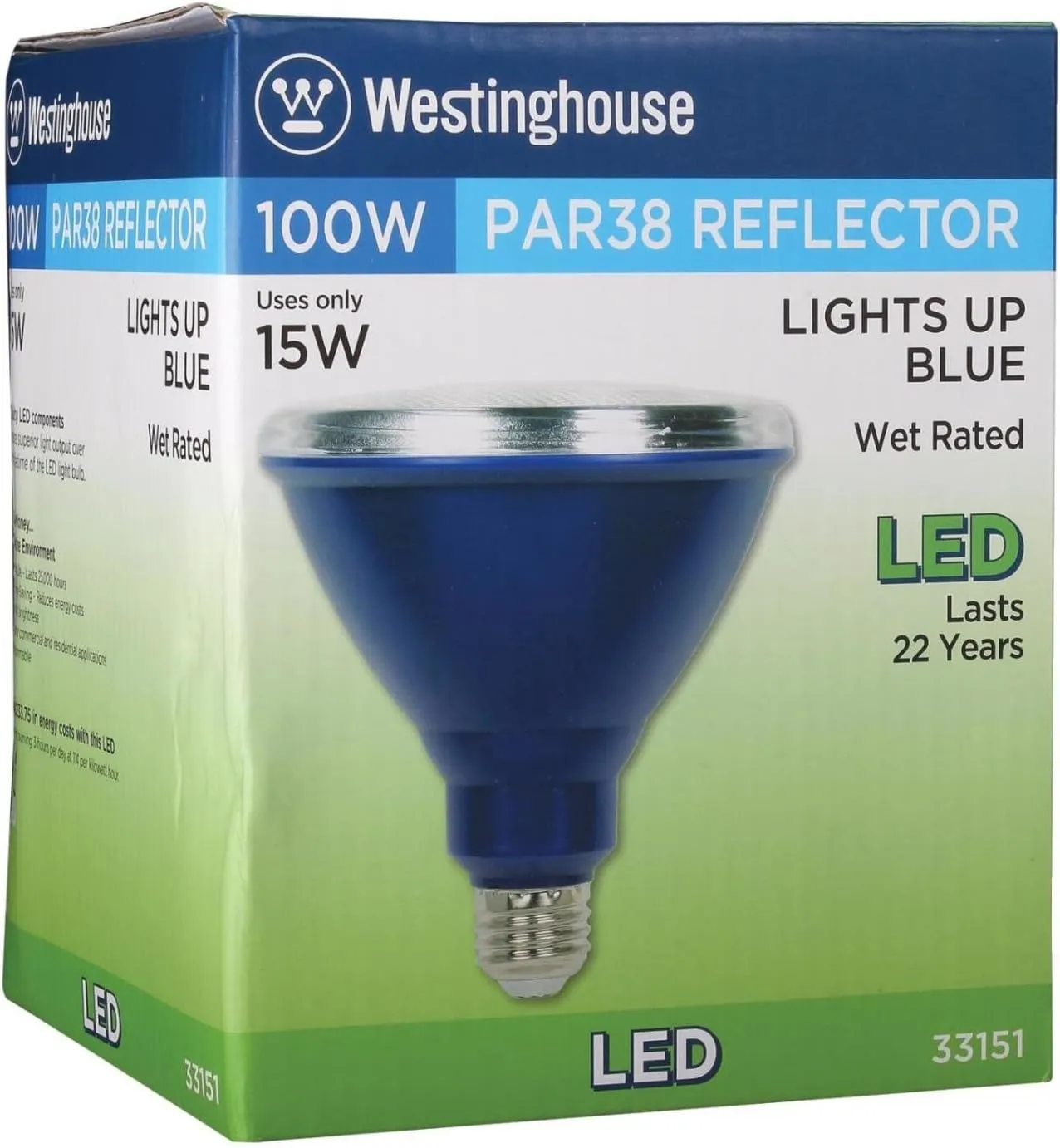 Westinghouse 3315120 100-Watt Equivalent PAR38 Flood Outdoor Weatherproof LED Light Bulb with Medium Base (6), Six Pack Blue 33151