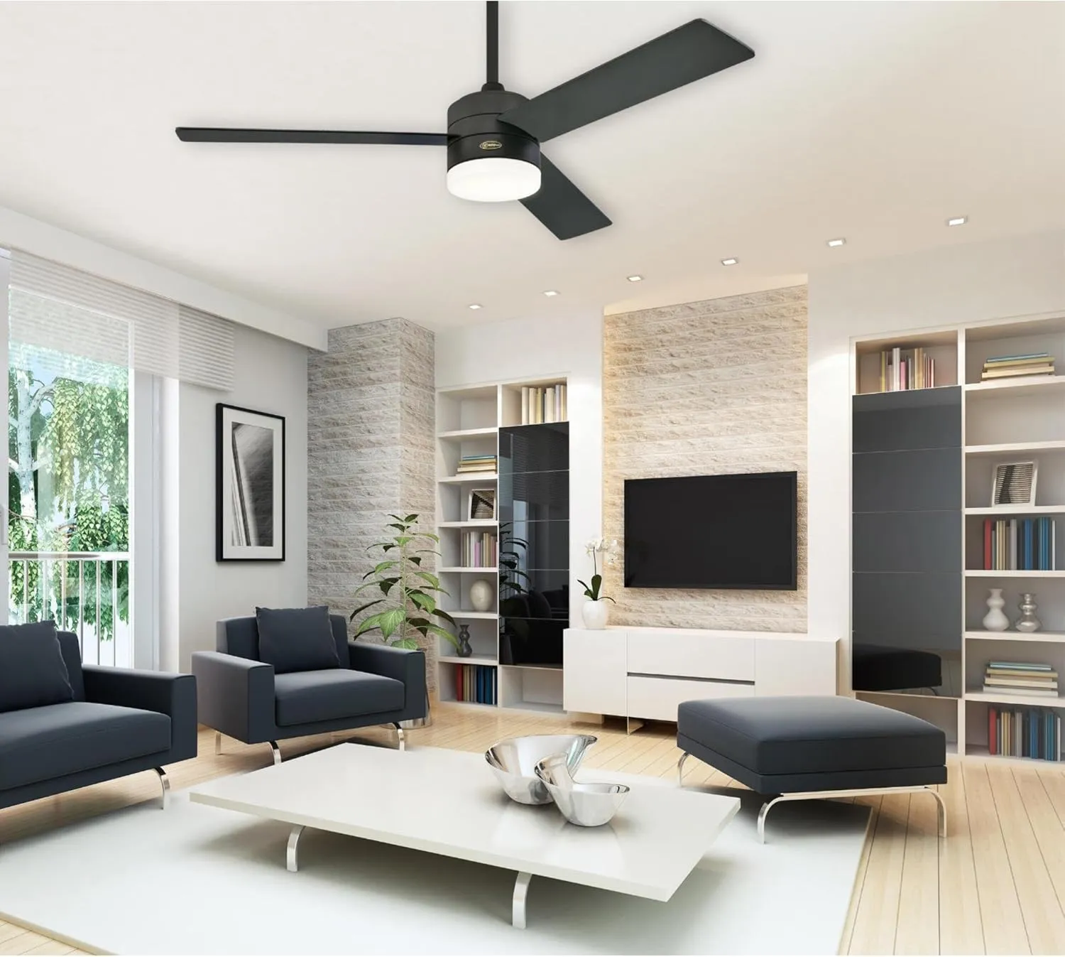 Westinghouse 7205900 Alta Vista, Modern LED Ceiling Fan with Light and Remote Control, 52 Inch, Matte Black Finish, Opal Frosted Glass