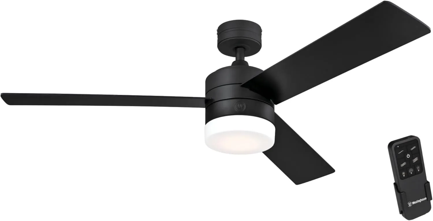 Westinghouse 7205900 Alta Vista, Modern LED Ceiling Fan with Light and Remote Control, 52 Inch, Matte Black Finish, Opal Frosted Glass