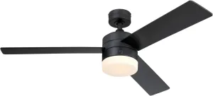 Westinghouse 7205900 Alta Vista, Modern LED Ceiling Fan with Light and Remote Control, 52 Inch, Matte Black Finish, Opal Frosted Glass